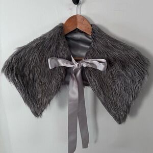 Gray Faux Fur Girls Shawl with Satin Ribbon Fits a XSmall Toddler